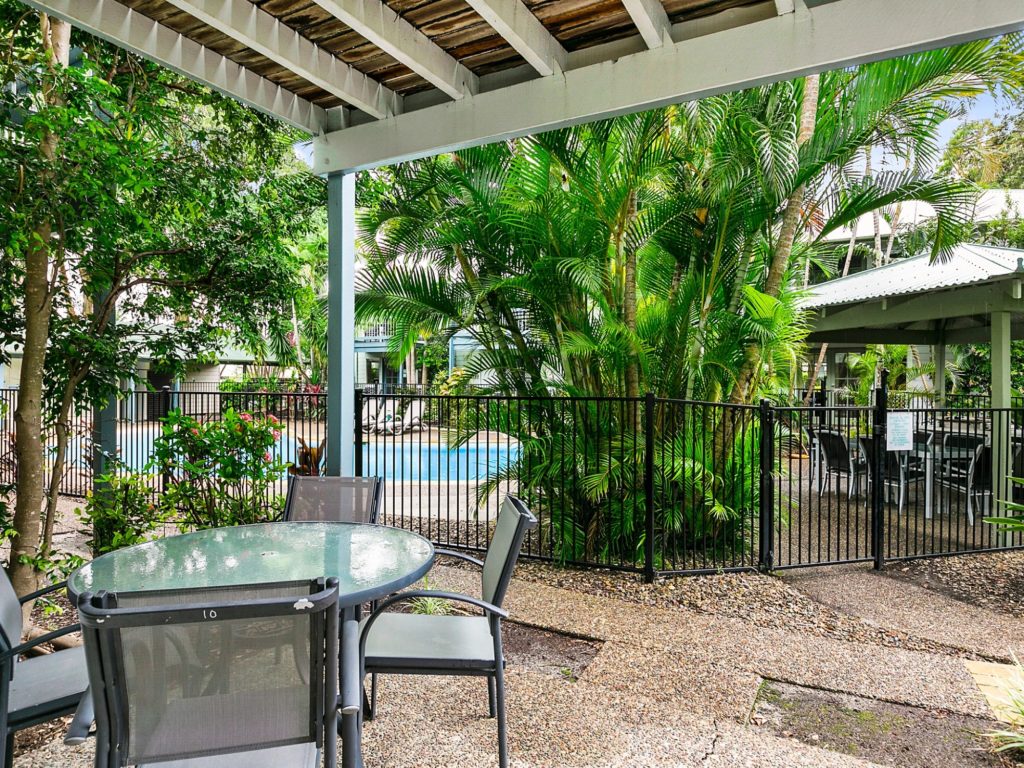 Great out door patios for every townhouse at Coral Beach Noosa Resort