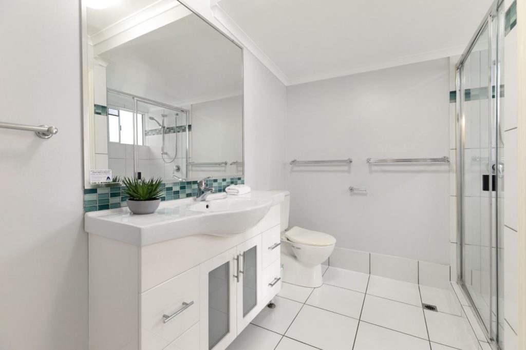 Upstairs bathroom at Coral Beach Noosa Resort